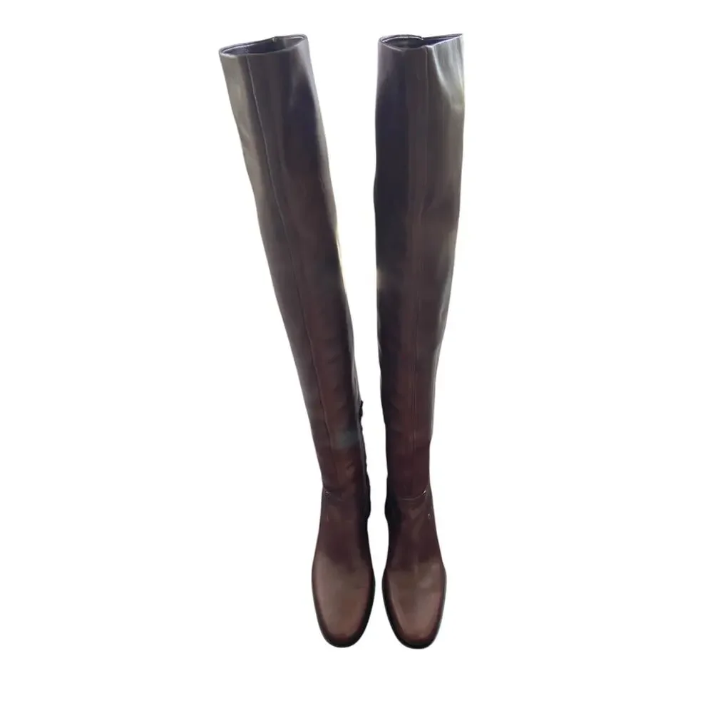 Loeffler Randall Deidre Over The Knee Boots Block Heels Leather Going Out 6B
